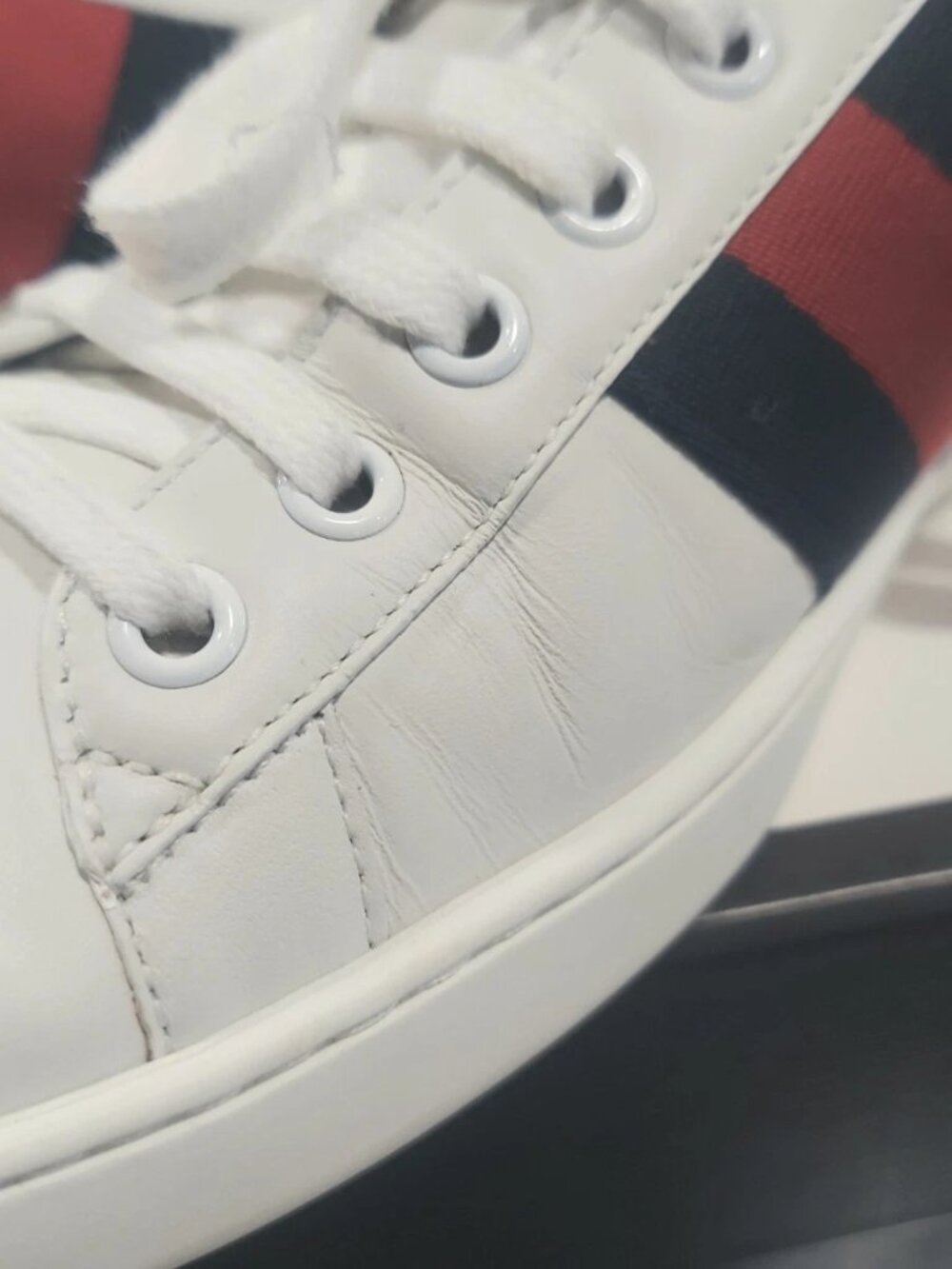 Gucci Ace Leather Navy Red Web Stripe Sneaker M7.5 W9-9.5 - Picture 9 of 14